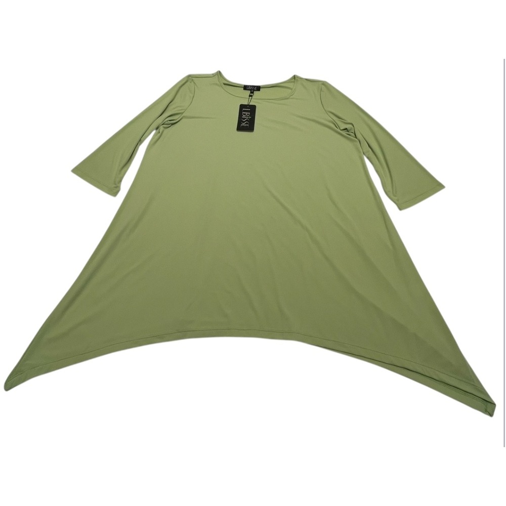 LBISSE Womens Size 2X Tunic Dress Green‎ 3/4 Sleeve Trapeze Stretchy USA Flowy